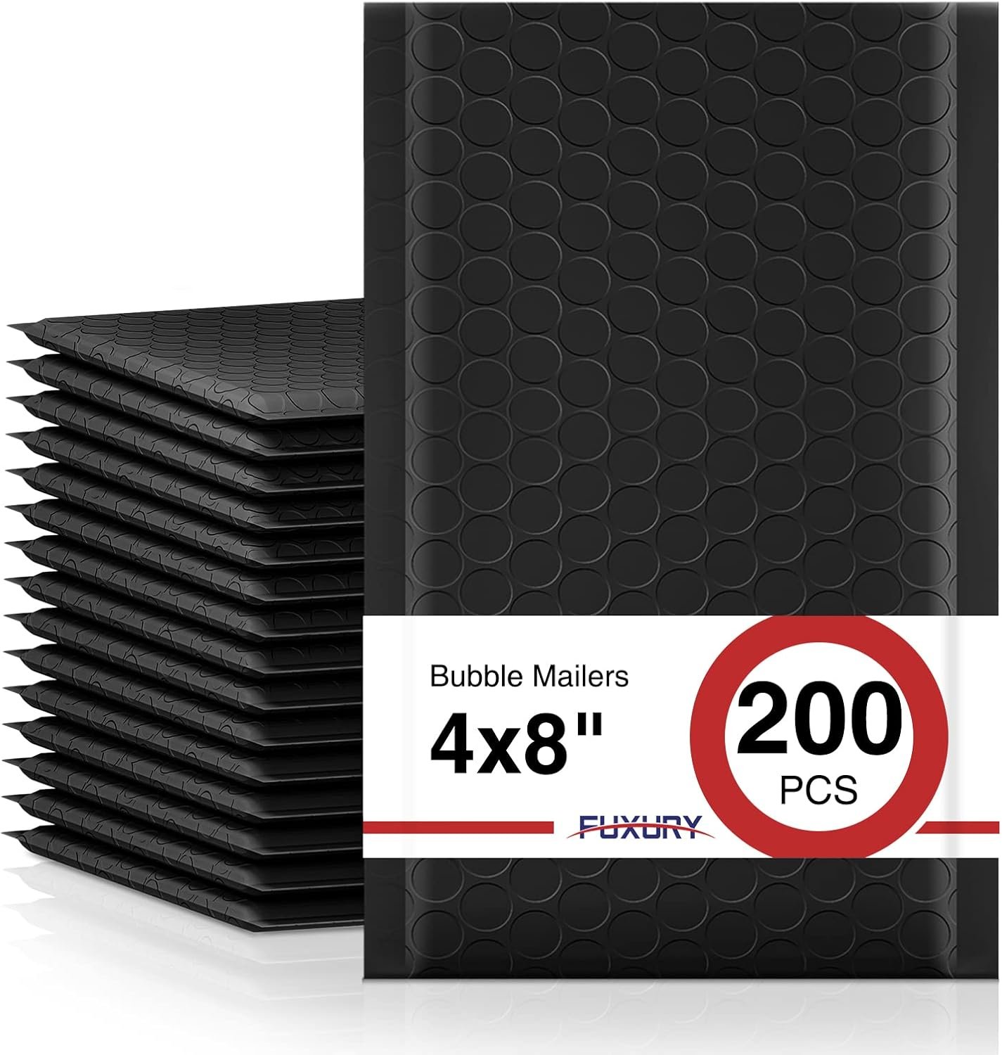 Fuxury Black Bubble Mailers 4x8" 200 Pack Waterproof Padded Envelopes Self Seal Bubble Envelopes Usable Size 4x7" Padded Mailers for Small Business Shipping Envelope Mailers